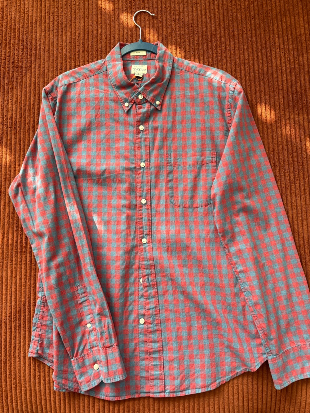 J. Crew Red and Teal Check Button-Down Shirt